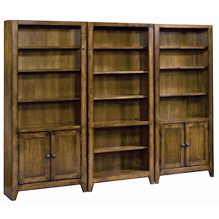 Bookcase Wall with Four Doors & 13 Shelves